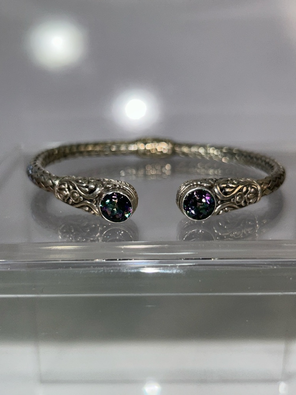 NWOT Designer Samuel B. Sterling Silver Genuine Mystic Topaz Cuff Bracelet